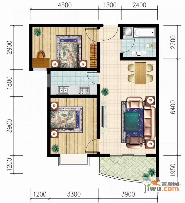 QQ新城2室2厅1卫92.1㎡户型图