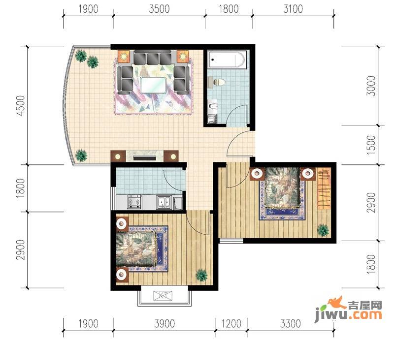 QQ新城2室1厅1卫81㎡户型图