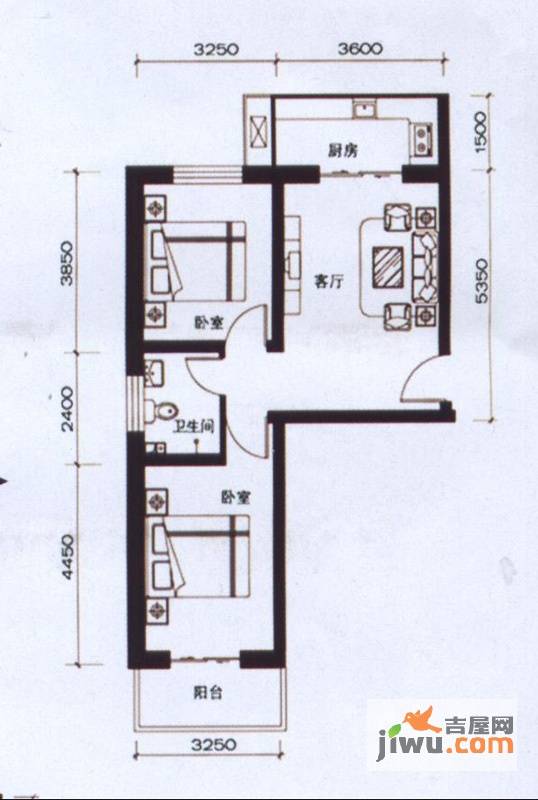 悦香台2室1厅1卫71㎡户型图