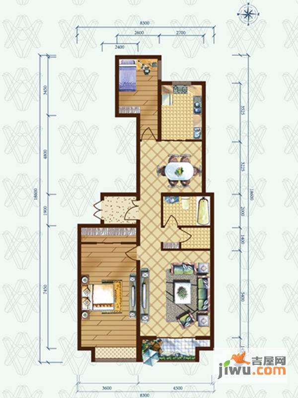 恒实城市广场新城市花园2室2厅1卫139.4㎡户型图