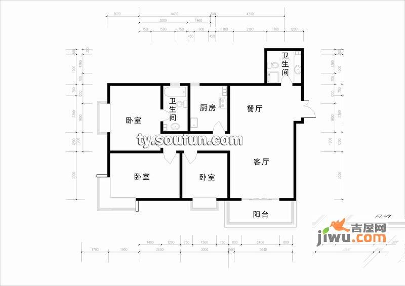 祥和名邸3室2厅2卫121㎡户型图