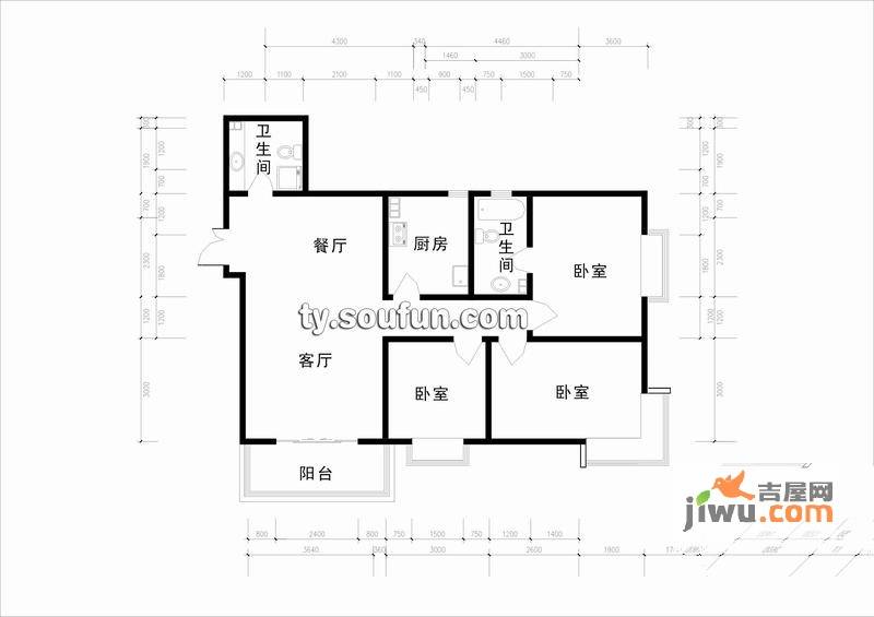 祥和名邸3室2厅2卫121㎡户型图