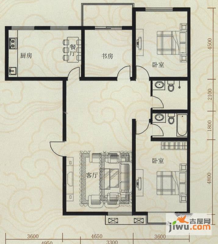 丽泽苑3室2厅2卫145㎡户型图