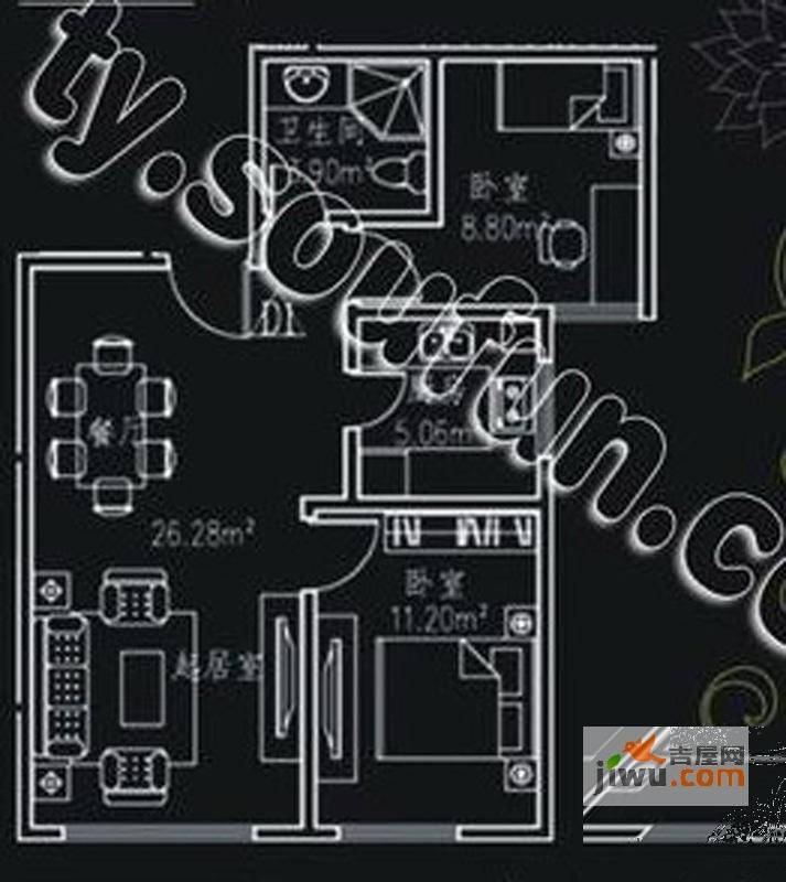 君怡创新城2室2厅1卫61.9㎡户型图