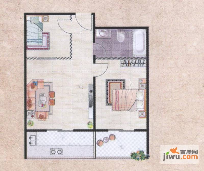 景泰花苑2室1厅1卫64.9㎡户型图