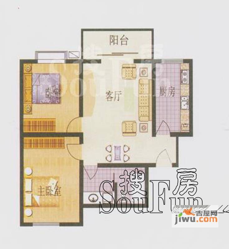 金色丽城2室1厅1卫84㎡户型图