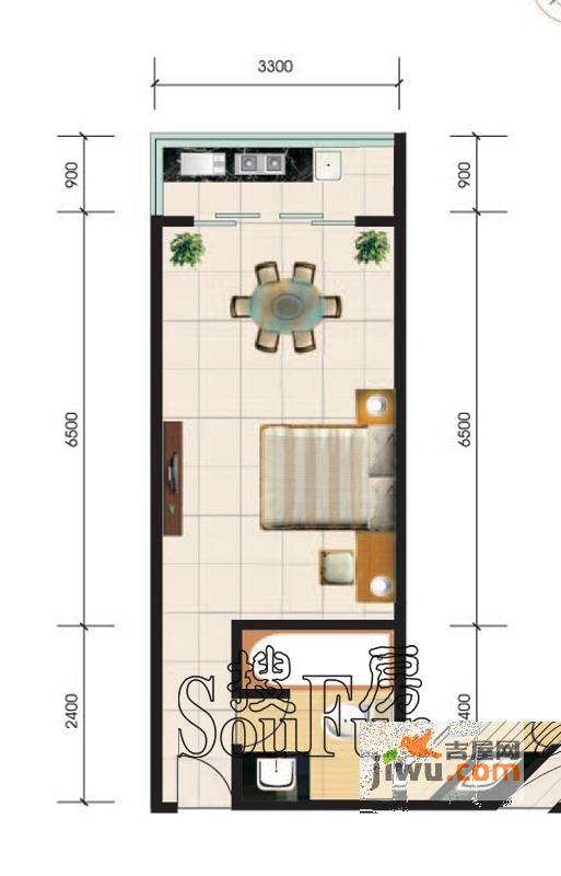 金色丽城1室1厅1卫户型图