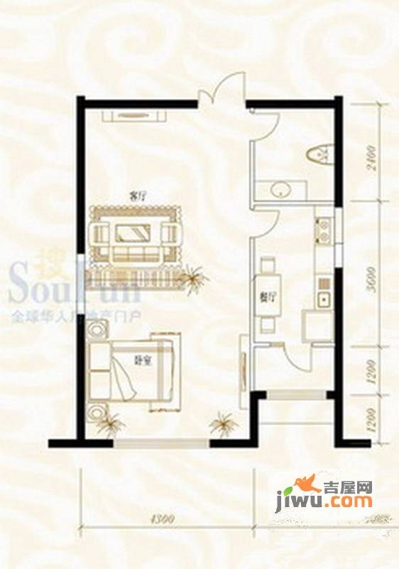 鸿昇龙潭公馆1室1厅1卫64㎡户型图