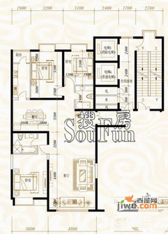 鸿昇龙潭公馆3室2厅2卫160.5㎡户型图