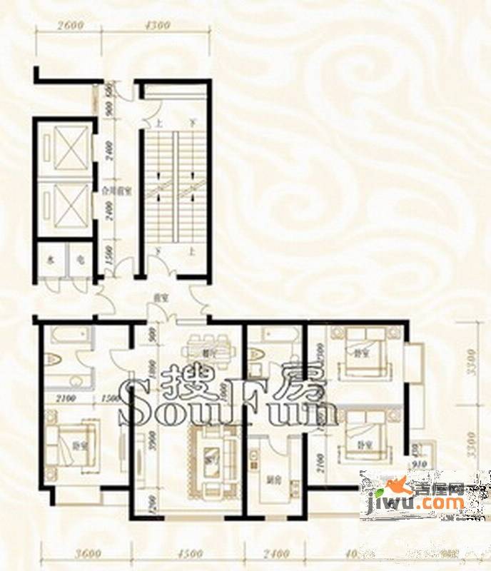 鸿昇龙潭公馆3室2厅2卫127.8㎡户型图