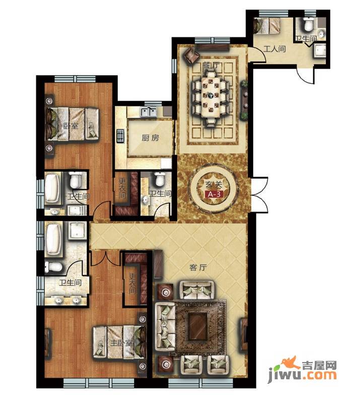 太原万达公馆2室2厅3卫223.5㎡户型图