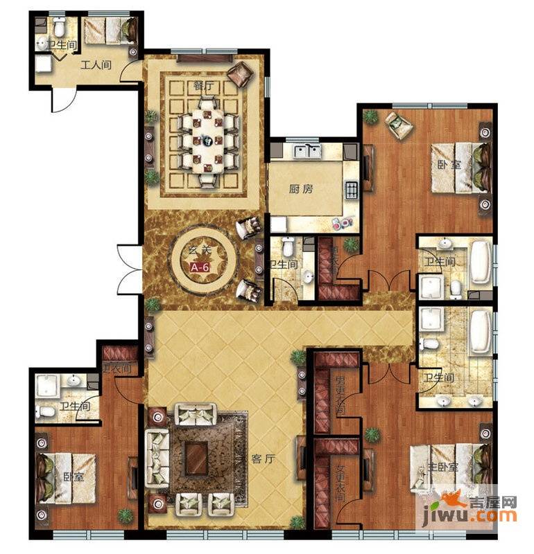 太原万达公馆3室2厅4卫297.5㎡户型图