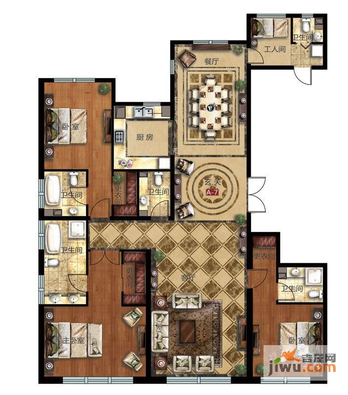 太原万达公馆3室2厅4卫256.8㎡户型图