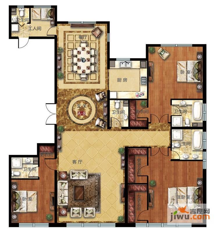 太原万达公馆3室2厅4卫297.4㎡户型图