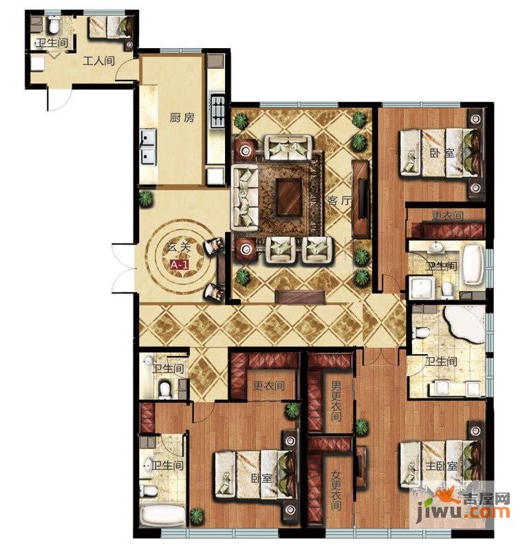 太原万达公馆3室2厅4卫267.2㎡户型图