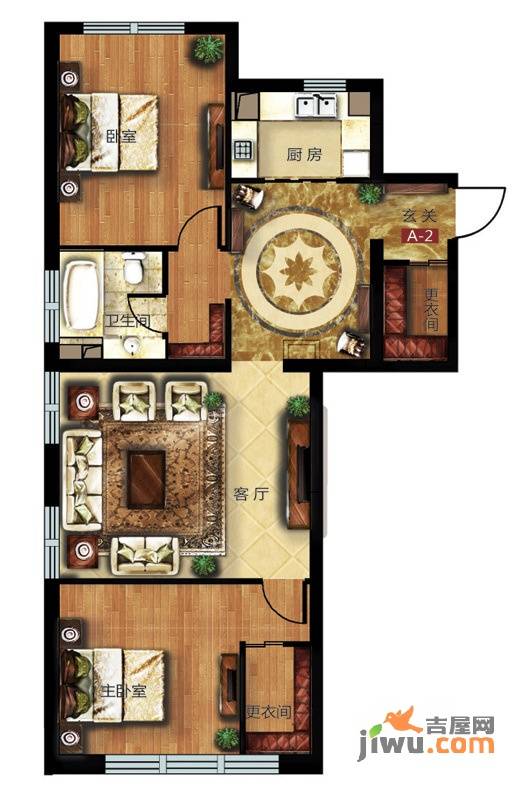 太原万达公馆2室1厅1卫120.9㎡户型图