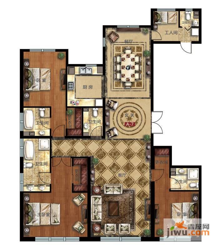 太原万达公馆3室2厅4卫256.8㎡户型图