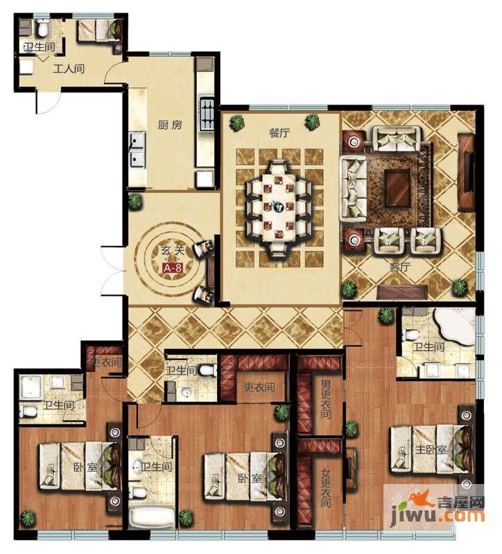 太原万达公馆3室2厅4卫298.3㎡户型图