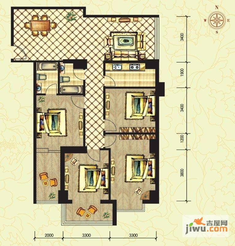 滨江花园4室2厅2卫161.2㎡户型图