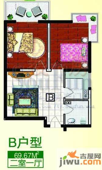 蓝水假日2室1厅1卫69.7㎡户型图