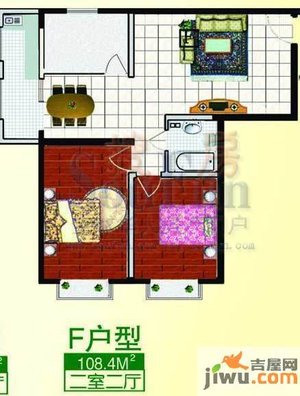 蓝水假日2室2厅1卫108.4㎡户型图