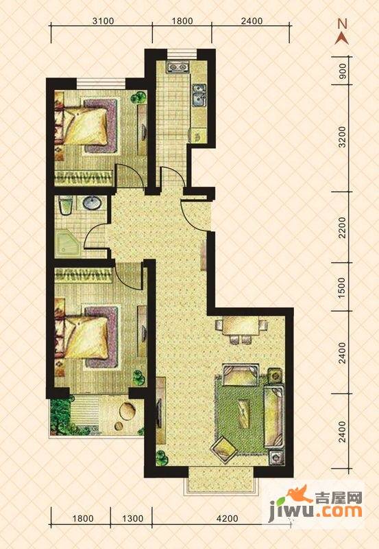 春城国际2室2厅1卫82㎡户型图