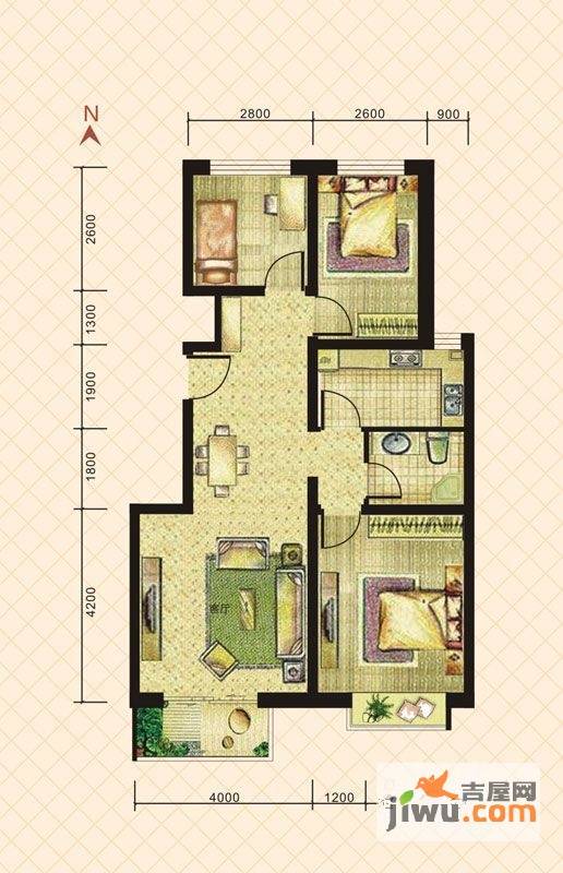 春城国际3室2厅1卫96㎡户型图