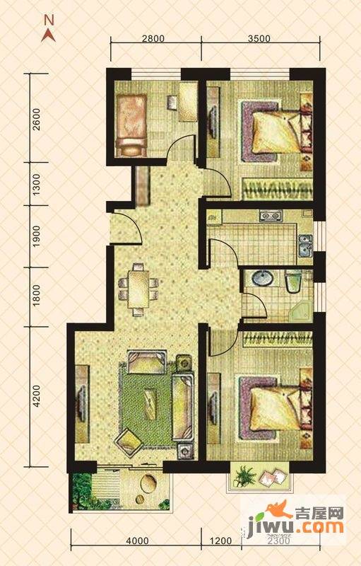 春城国际3室2厅1卫99.5㎡户型图