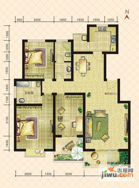 春城国际3室2厅2卫144.7㎡户型图