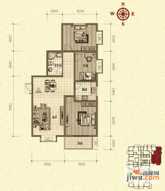 鸿瑞佳园3室2厅1卫115.9㎡户型图