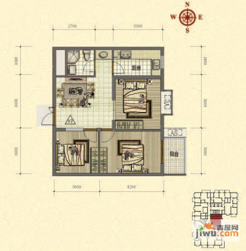 鸿瑞佳园2室2厅1卫77.5㎡户型图