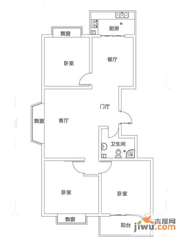 龙兴佳园3室2厅1卫129.3㎡户型图