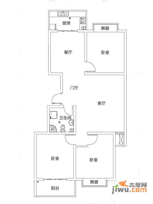 龙兴佳园3室2厅1卫124.7㎡户型图