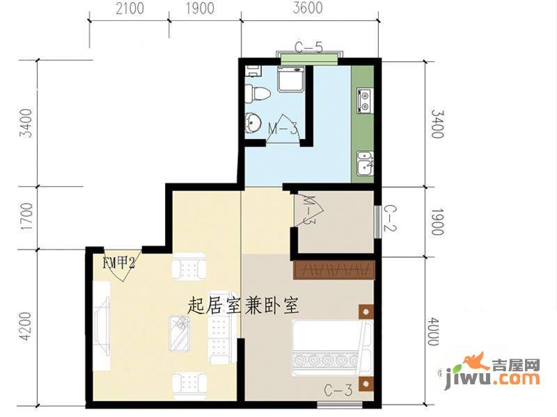 汇通丽城2室1厅1卫67㎡户型图