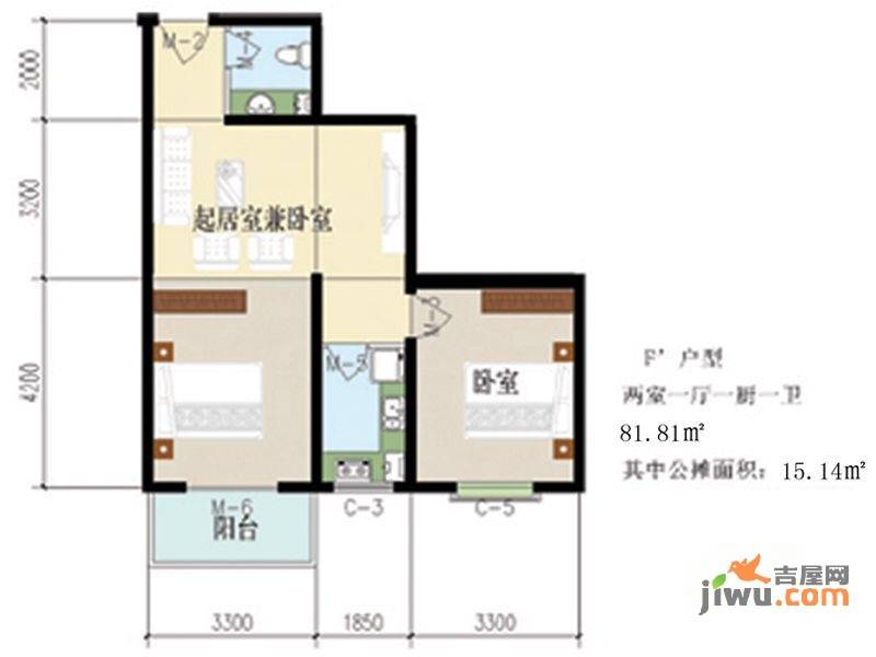 汇通丽城2室1厅1卫户型图