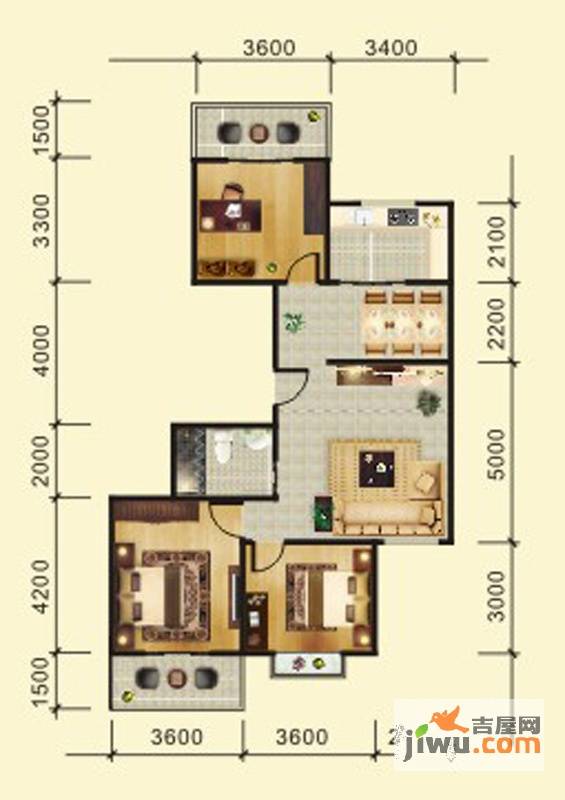 晋阳湖嘉园3室2厅1卫128.6㎡户型图