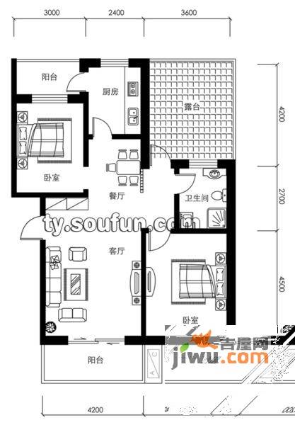 乐活城2室2厅1卫户型图