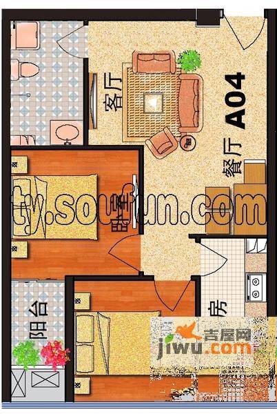 新月国际2室1厅1卫70.6㎡户型图