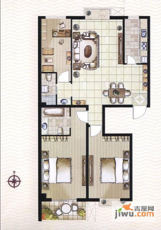 富世康园3室2厅2卫116.7㎡户型图