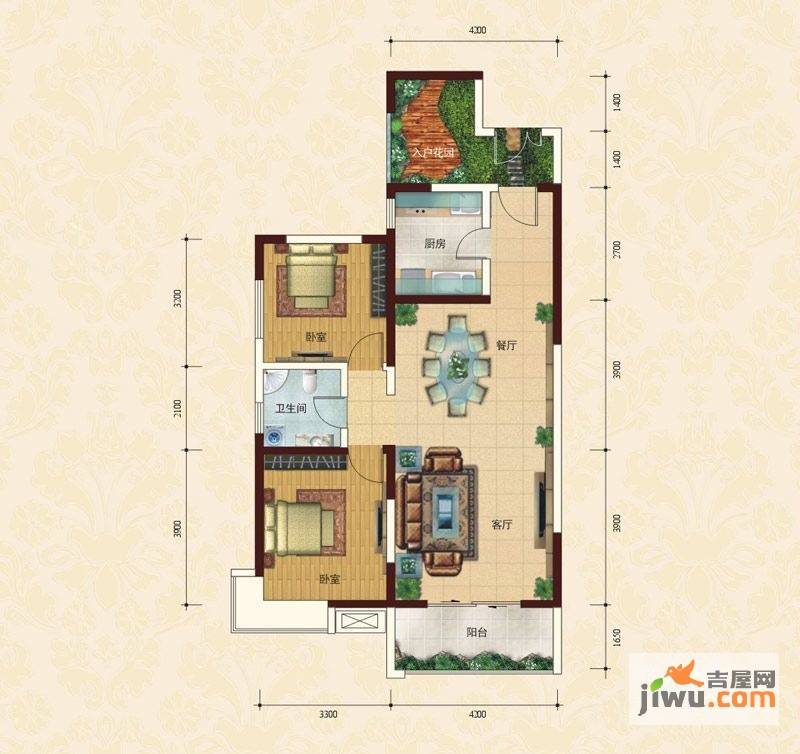 康城2室2厅1卫105.8㎡户型图