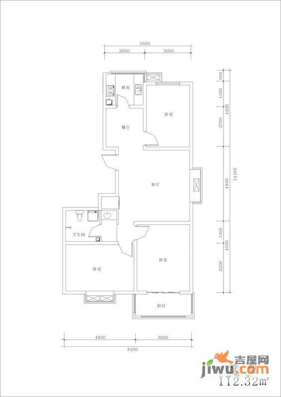 左岸明珠3室2厅1卫112.3㎡户型图