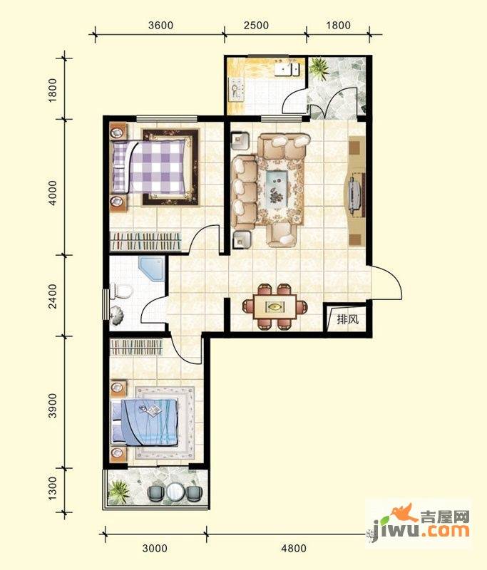 东润花园（北京新干线二期）2室2厅1卫94.6㎡户型图
