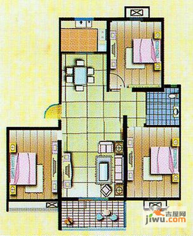 强林锦绣园3室2厅1卫113㎡户型图