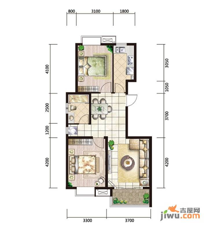 中国铁建未来城2室2厅1卫92.8㎡户型图