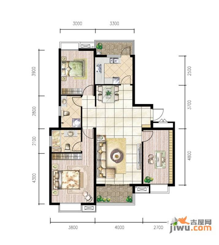 中国铁建未来城3室2厅2卫133㎡户型图