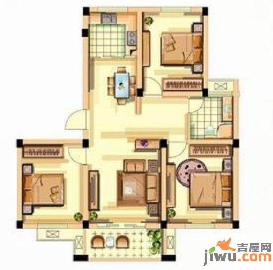 香江花城3室2厅1卫105㎡户型图