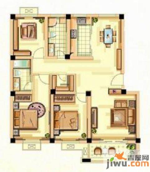 香江花城3室2厅1卫127㎡户型图