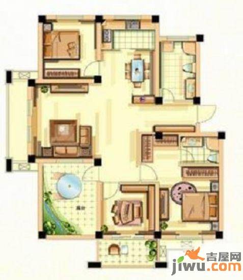 香江花城3室2厅1卫124㎡户型图