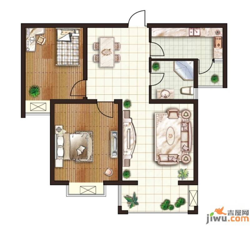 华美生态园2室2厅1卫89㎡户型图