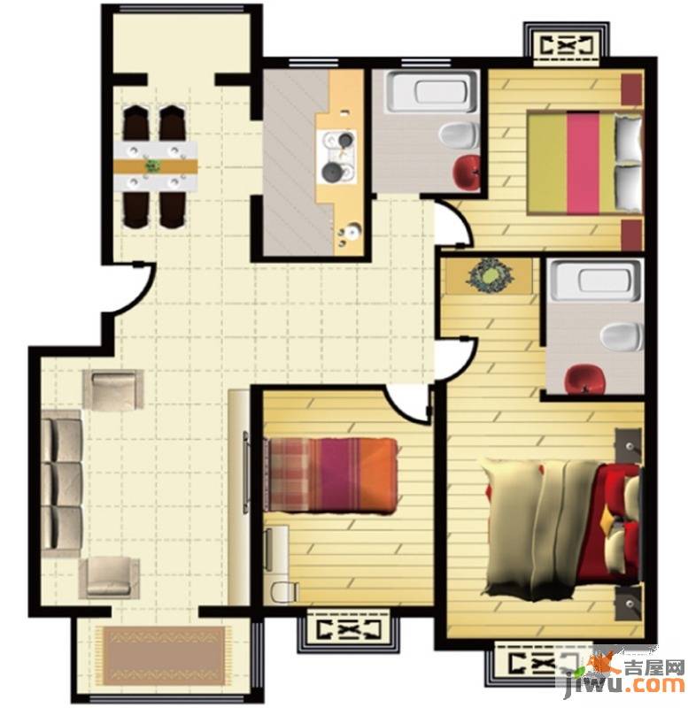 华美生态园3室2厅2卫125㎡户型图